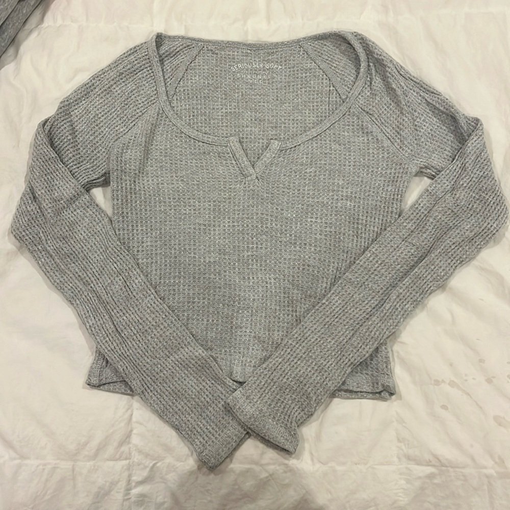 Waffle Long Sleeve Gray Shirt